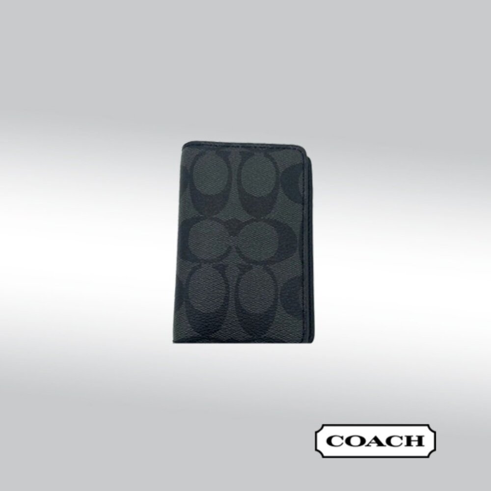 Coach Foldover ID Wallet – Dark Gray Signature Canvas